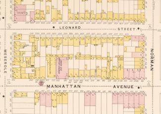 Section of 1884 Sanborn map showing Manhattan Avenue and the Union Avenue Baptist Church and Sunday School