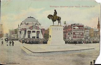 Postcard of Washington Plaza, with celebration under way.