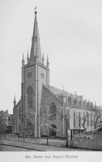 Historic view of first St. Peter & Paul Church, Wythe Avenue, in 1895