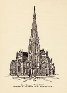 ca. 1888 rendering of the Dutch Reformed Church of Brooklyn at Seventh Avenue, dedicated in 1891