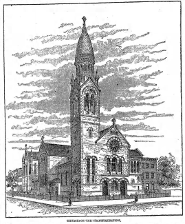 1889 sketch of Transfiguration Church, Williamsburg Brooklyn.