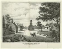 Historic drawing of Dutch Reformed Church of Brooklyn, second church, constructed ca. 1710