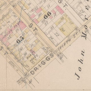 Excerpt of 1886 Robinson map showing Driggs (Fifth St.) Street.