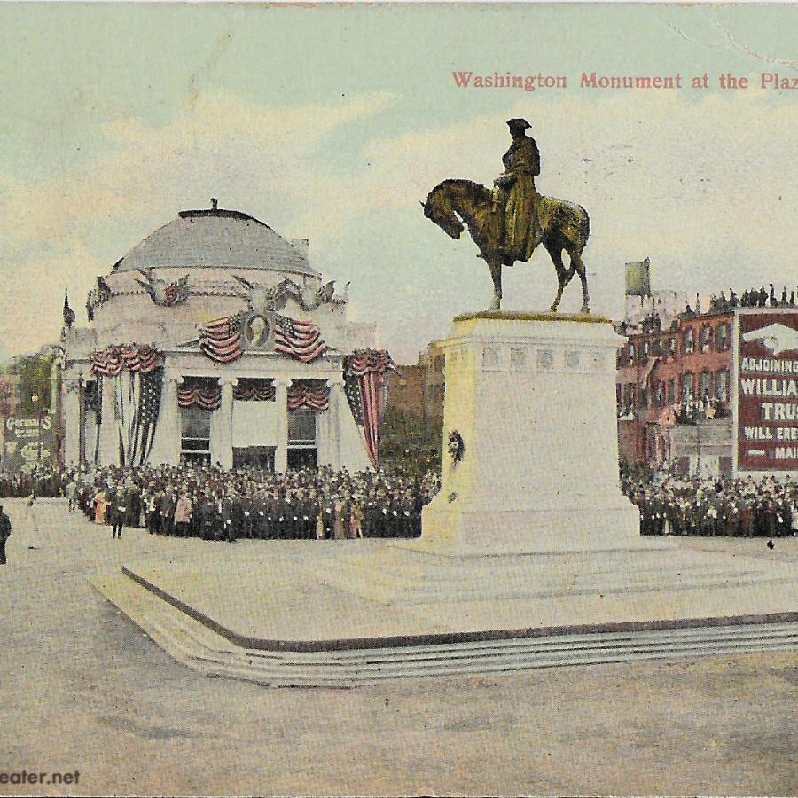 Postcard of Washington Plaza, with celebration under way.