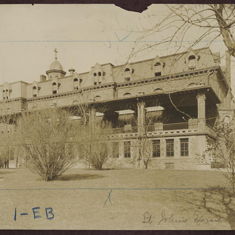 Black and white view of the original orphanage building